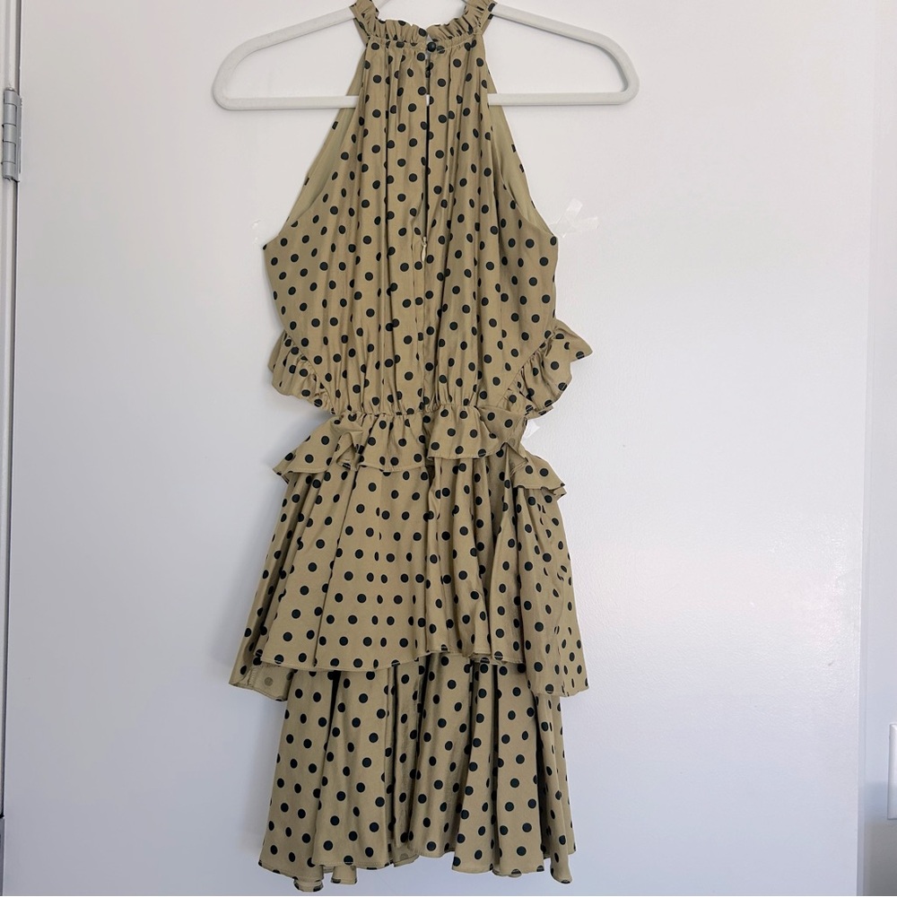 NWOT Mon Renn olive polka dot Roselyn ruffle mini dress - Picture 4 of 5